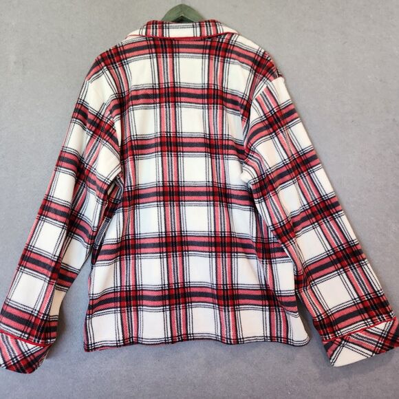 PajamaGram Mens Fleece Pajama Set XL Red White Plaid Long Sleeve Wide Leg PJs - Picture 3 of 16
